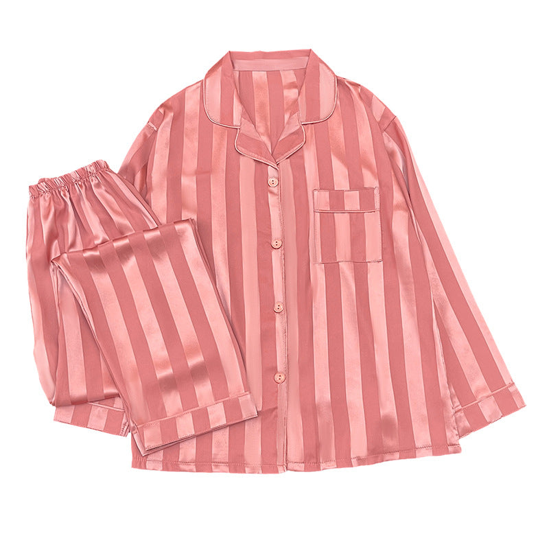 Women's Long-sleeved Trousers Thin Cardigan Striped Pajamas