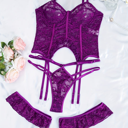 Purple Porous Sexy Thin Underwear Lace Sexy See-through