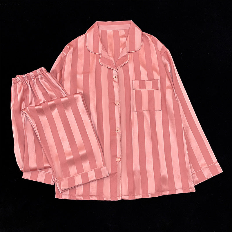 Women's Long-sleeved Trousers Thin Cardigan Striped Pajamas
