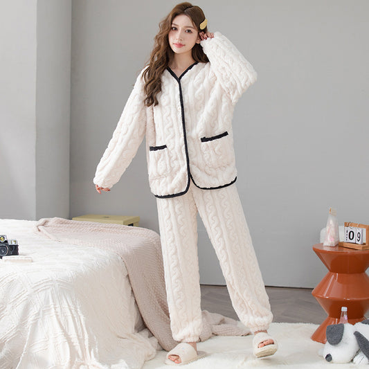 Spring And Autumn Coral Fleece Pajama Set