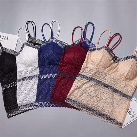 Long Two Color Lace Tube Top Full Coverage Sexy Bandeau Camisole Women's Base Underwear With Chest Pad Beauty Back Women