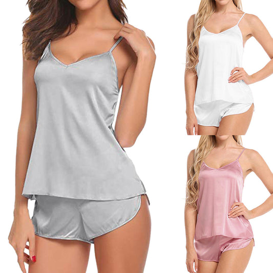 Summer Women's V-neck Lace Camisole Shorts Pajama Set