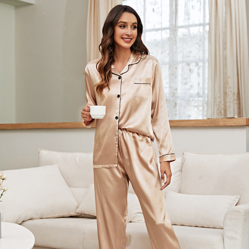 Artificial Silk Casual Breathable Pajamas Women's Long Sleeve Simple Homewear
