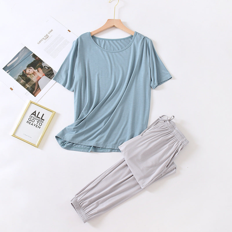 Solid Color Pajamas Women's Summer Short Sleeve Trousers Modal Thin Loose And Simple Homewear