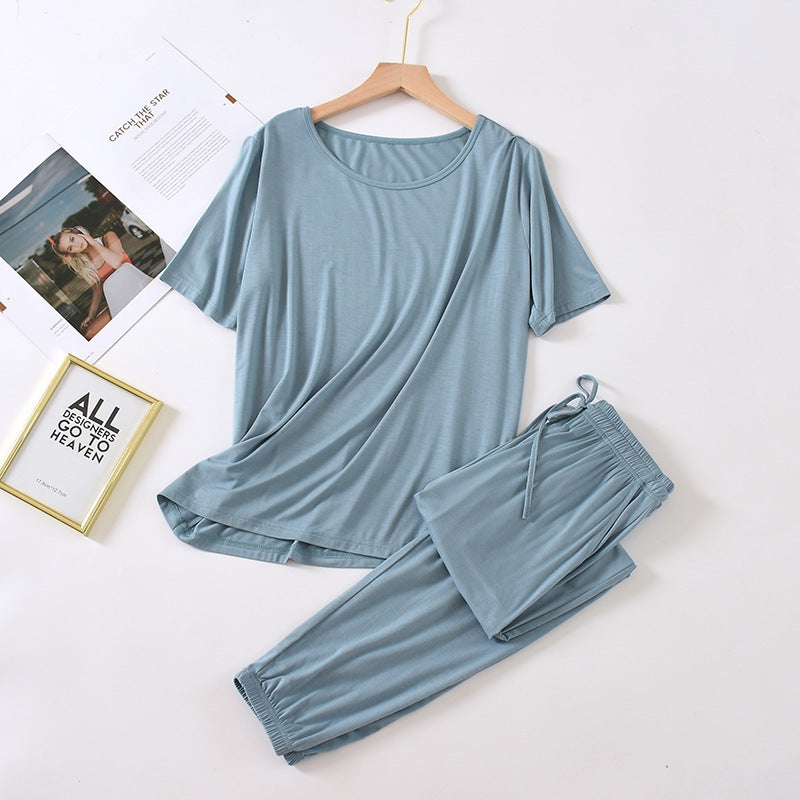 Solid Color Pajamas Women's Summer Short Sleeve Trousers Modal Thin Loose And Simple Homewear