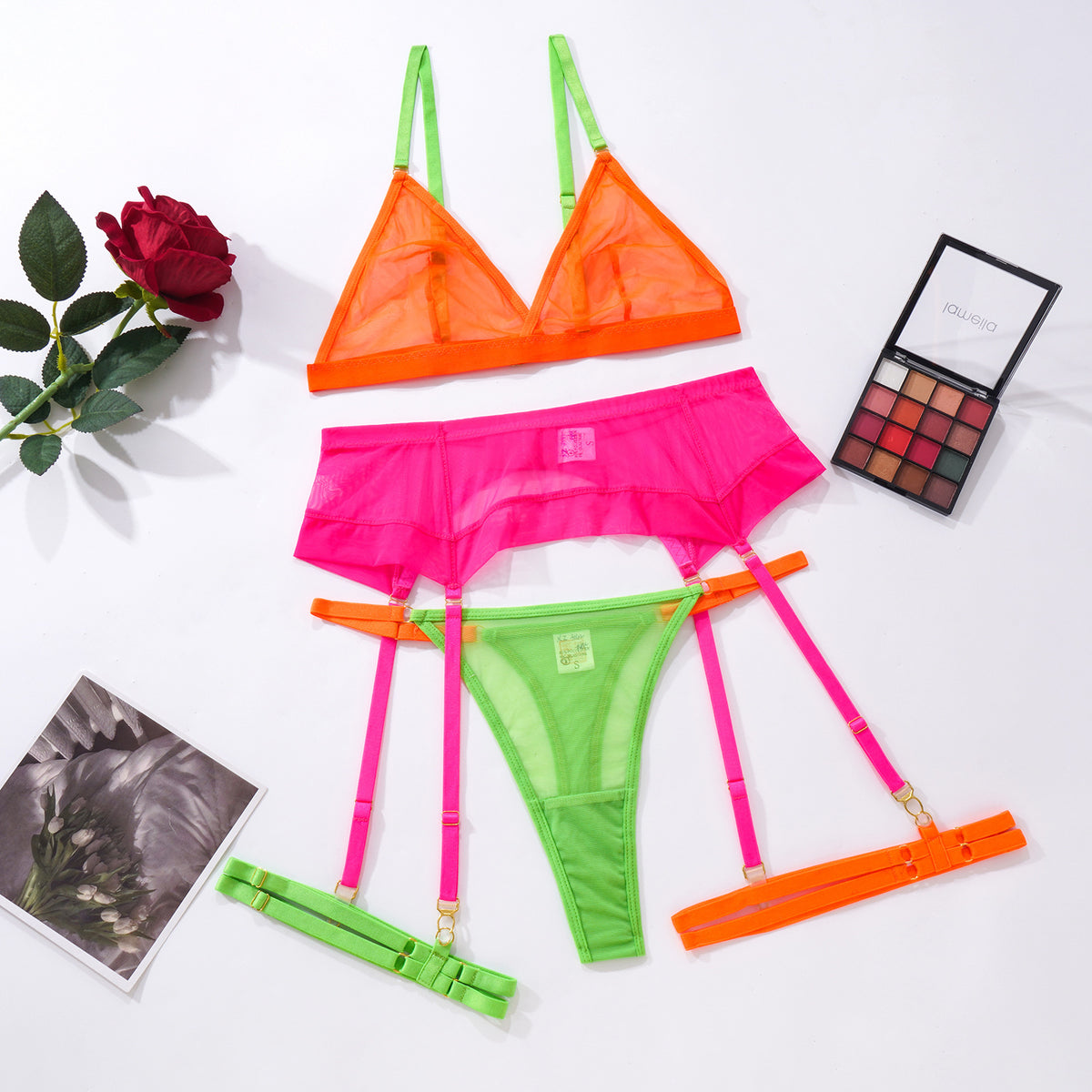 Mesh Contrast Color Triangle Cup Sexy Bodybuilding Underwear