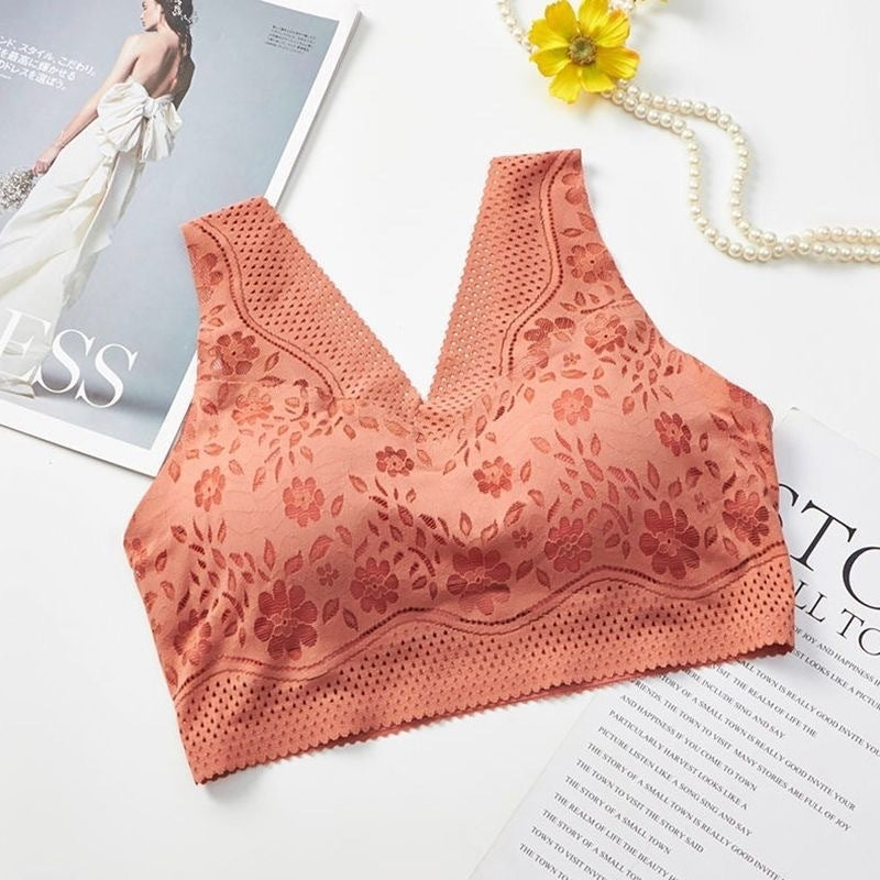 Breathable Seamless Iice Silk No Steel Ring Underwear Lace Beautiful Back Wrapped Chest