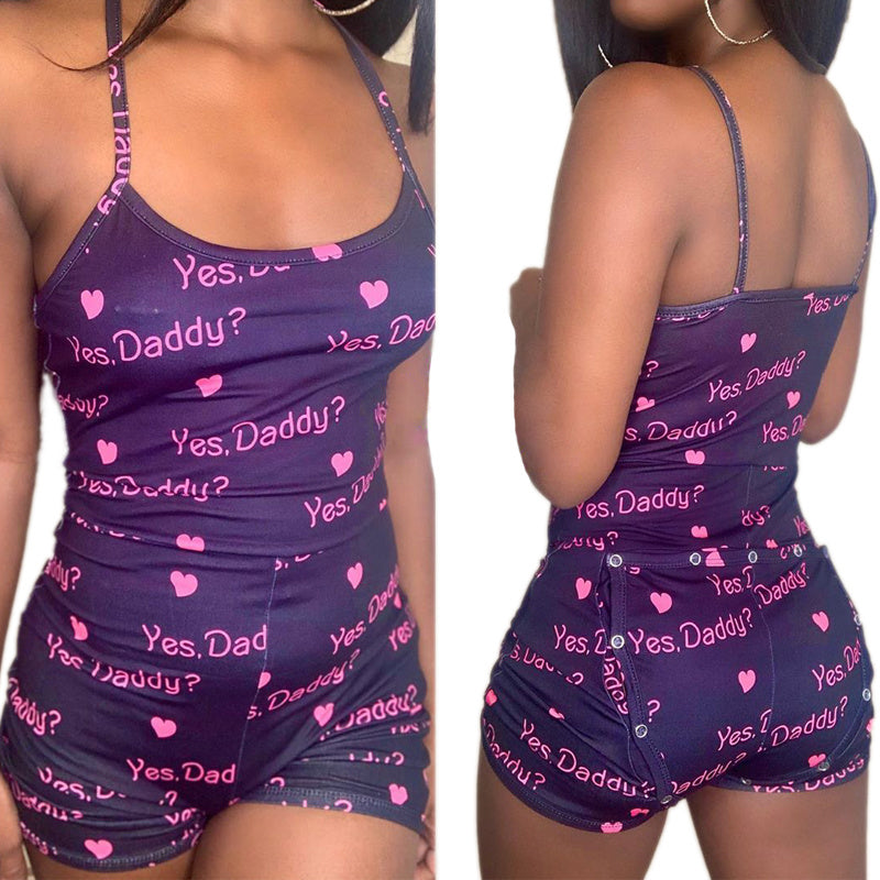 Sling Adjustable Functional Button Printing Adult Female Pajamas