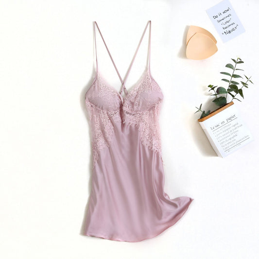Fashion Side Waist Lace Silk Suspender Skirt Pajamas