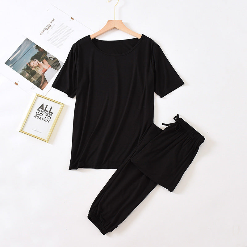 Solid Color Pajamas Women's Summer Short Sleeve Trousers Modal Thin Loose And Simple Homewear
