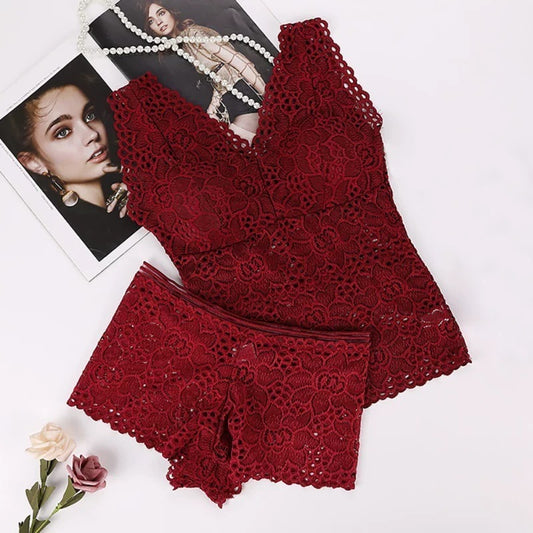 Lace Underwear Set With Chest Pad Without Trace