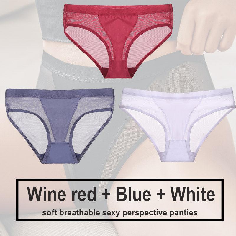 Low Waist Mesh Solid Color Briefs