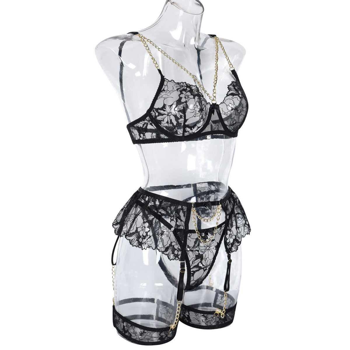 Intricate Craft Metal Chain Lace Embroidered Lace Underwear Set