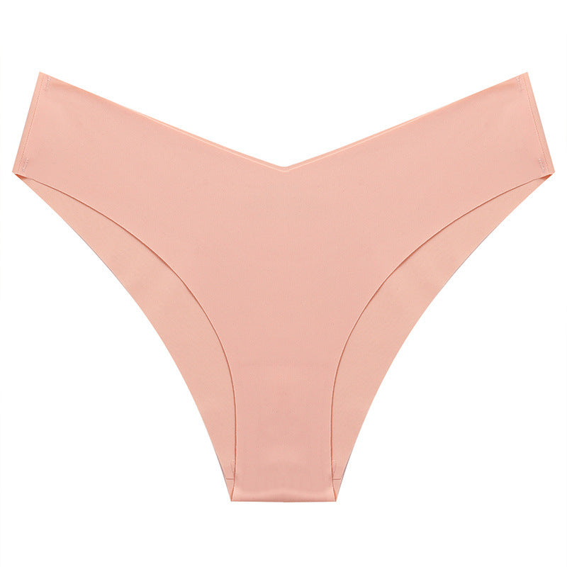 Ice Silk Seamless Women's Fashion V-cut Briefs Solid Color Breathable Fabric