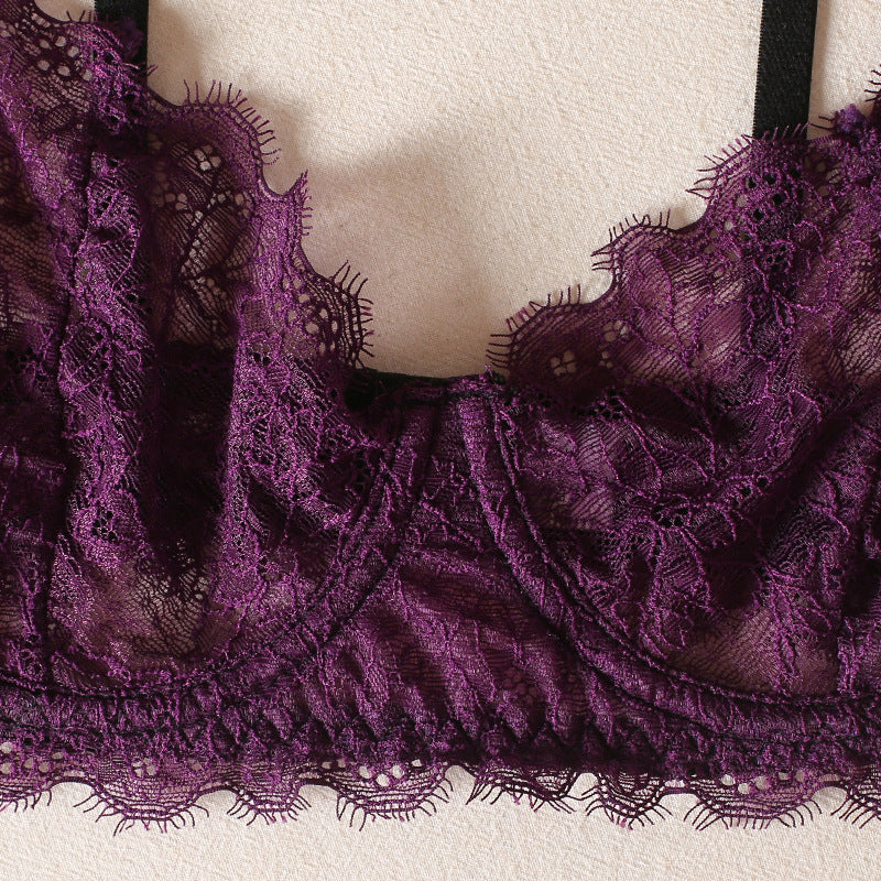 Sexy Underwear Lace Ribbon Steel Ring Bra Set