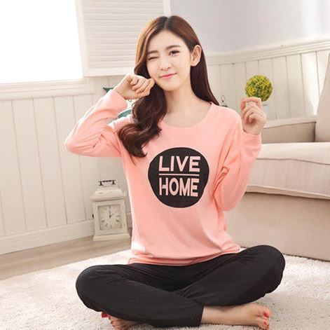 Loose Long-sleeved Two-piece Home Women's Pajamas Homewear Suit
