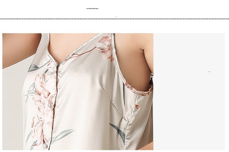 Silk Pajamas Suspender Color Pajamas Shorts Two-piece Set
