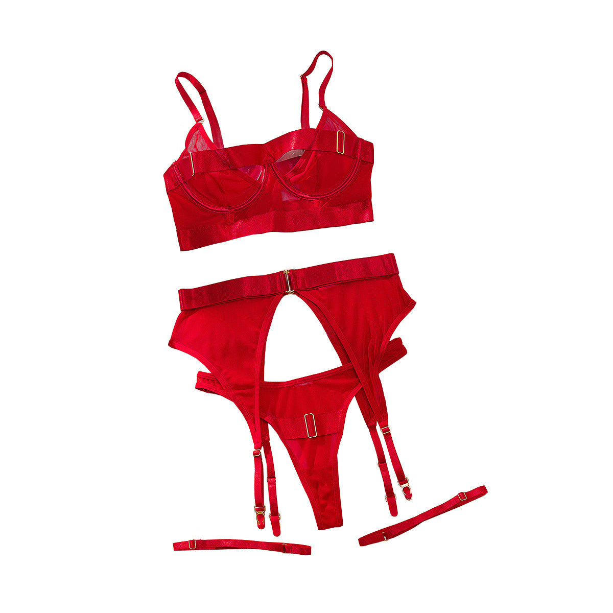See-through Mesh Hollow Body Shaping Four-piece Set