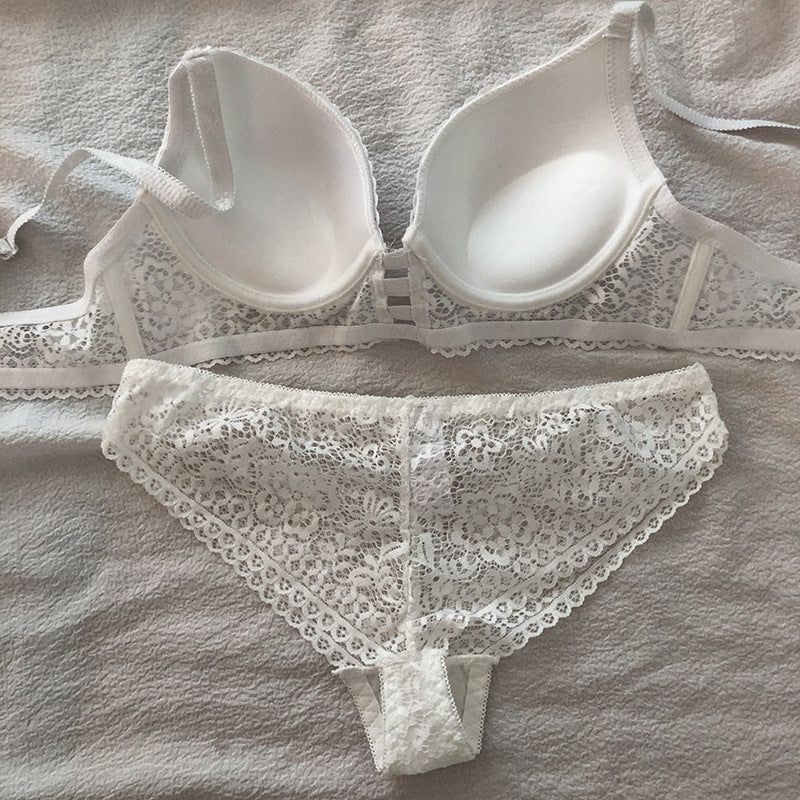 Fashion  Push Up Bra Lace Hollow Out Top Thin Bottom Thick Underwear Set
