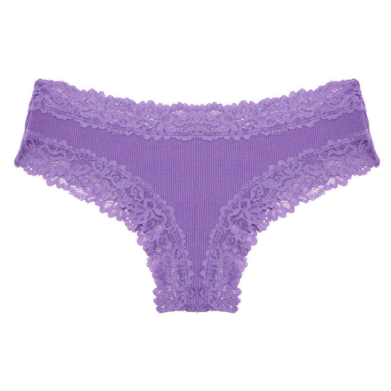 Rib Cotton Underwear Lace Sexy Pure Mid-waist French Style Women's Briefs