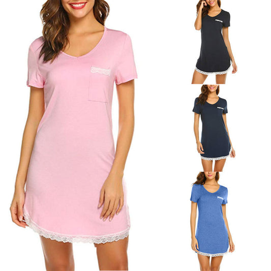 Women's Pocket Lace Cotton Pajamas