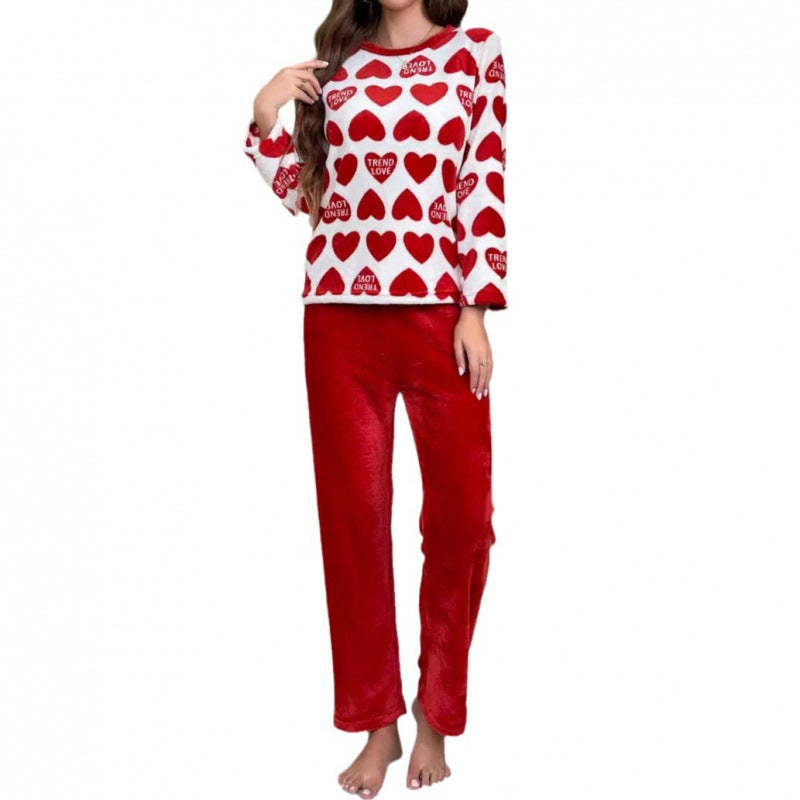 Thickened Red Flannel Pajamas Long-sleeved Trousers Loungewear Suit