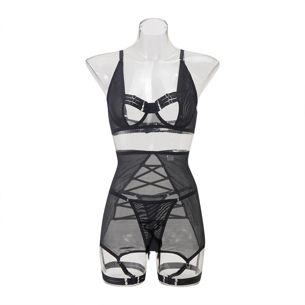 Strap See-through Mesh Underwear Five-piece Set