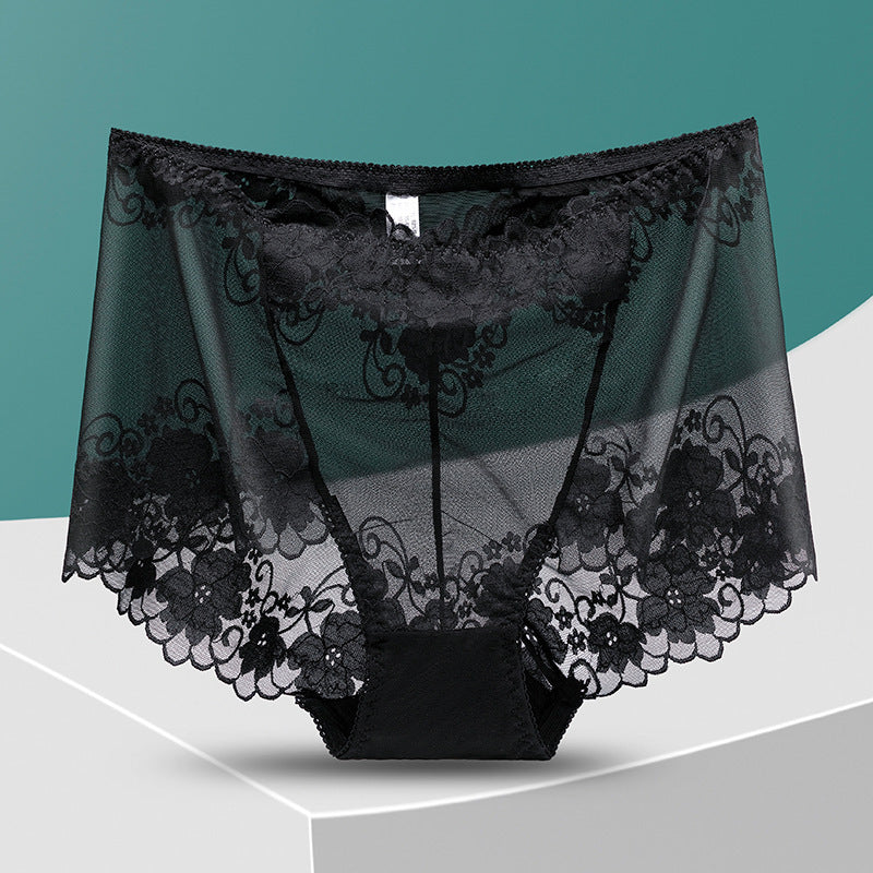 Women's Lace High Waist Hollow Out See-through Underwear