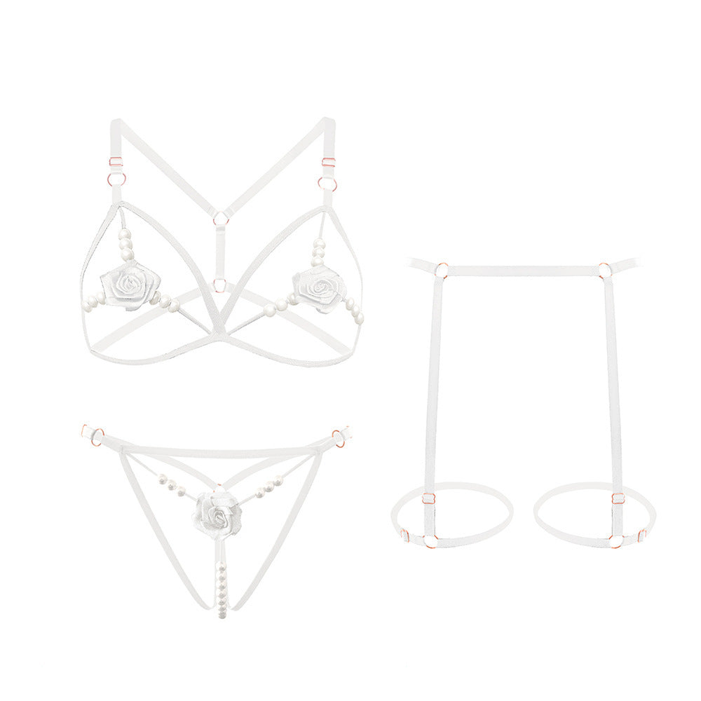 Underwear Small Breast Size Exaggerating Bra Rose Beaded Three-point Suit
