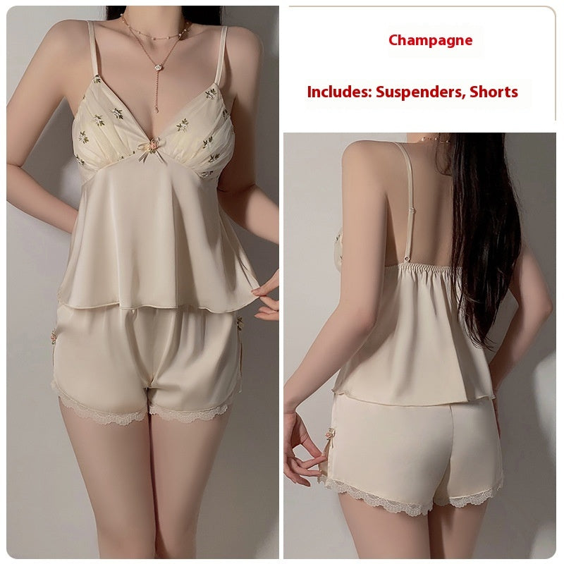 Women's Fashion Suspenders Shorts Pajamas Suit