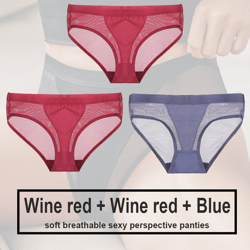 Low Waist Mesh Solid Color Briefs