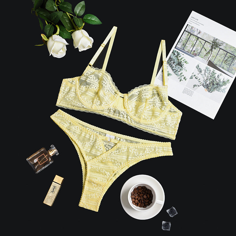 Women's Lace Sling Perspective Push Up Underwear Two Piece Set