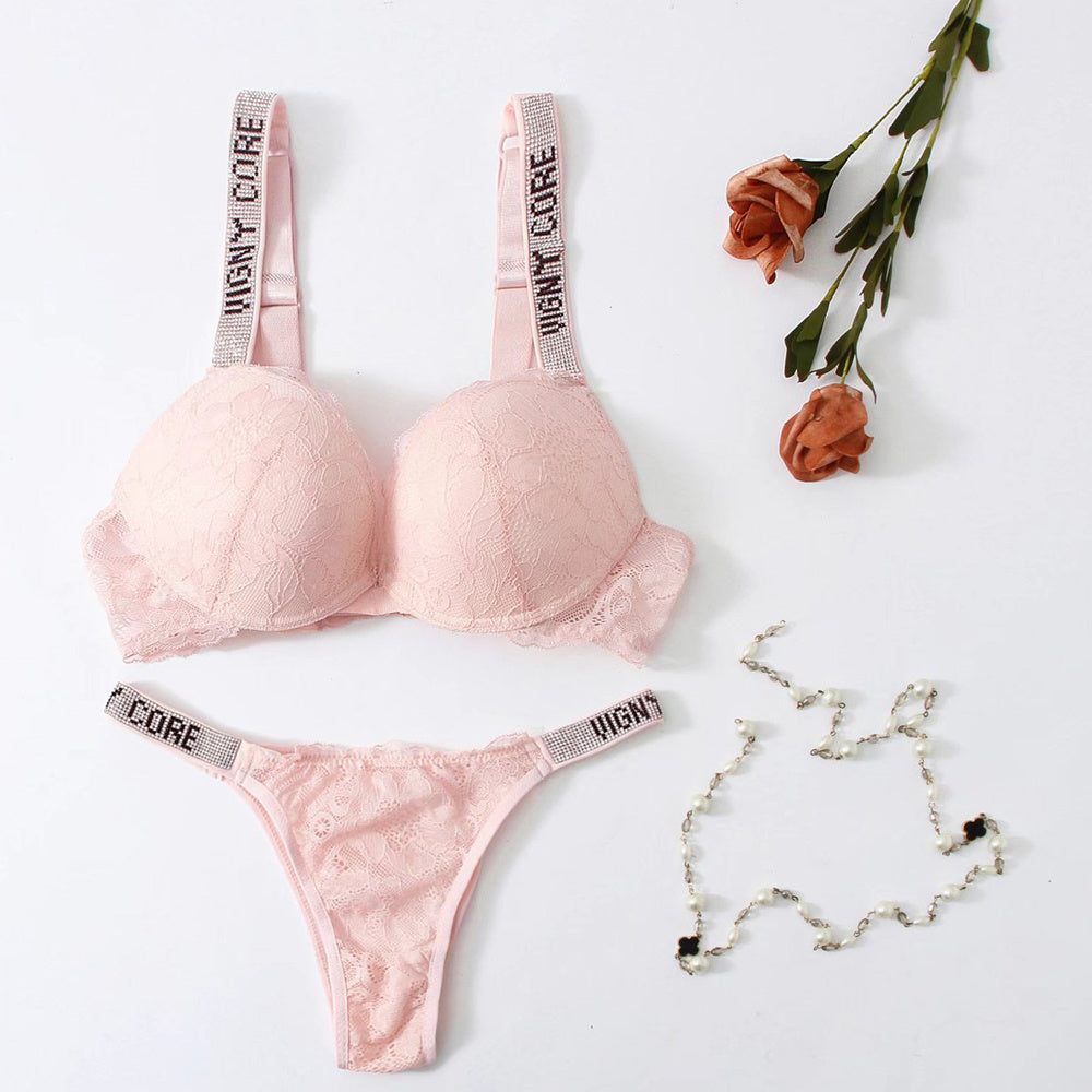 Autumn Moderate Lift Gathered With Steel Ring Underwear Lace Double Breasted Bra Underwear Set