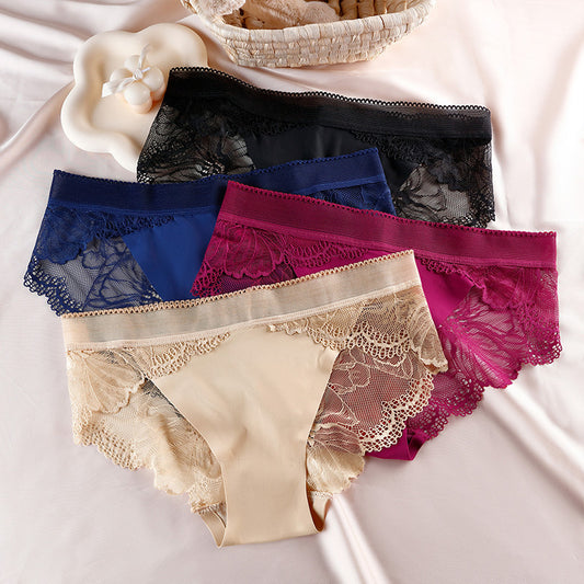 Seamless Ice Silk Underwear Women's Lace Breathable Briefs
