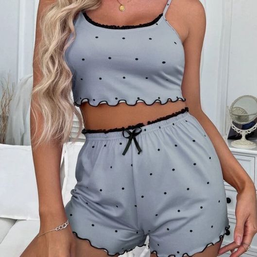 Summer Women's V-neck Comfortable Lace Suspender Shorts Pajamas