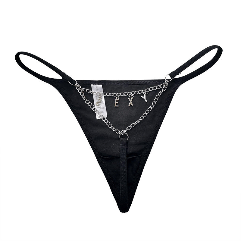 T-shaped Trendy Metal Chain Transparent Lace Personality T Underwear