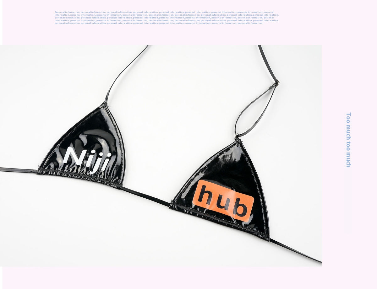 Patent Leather Bikini Secondary Printed Lace Up Underwear