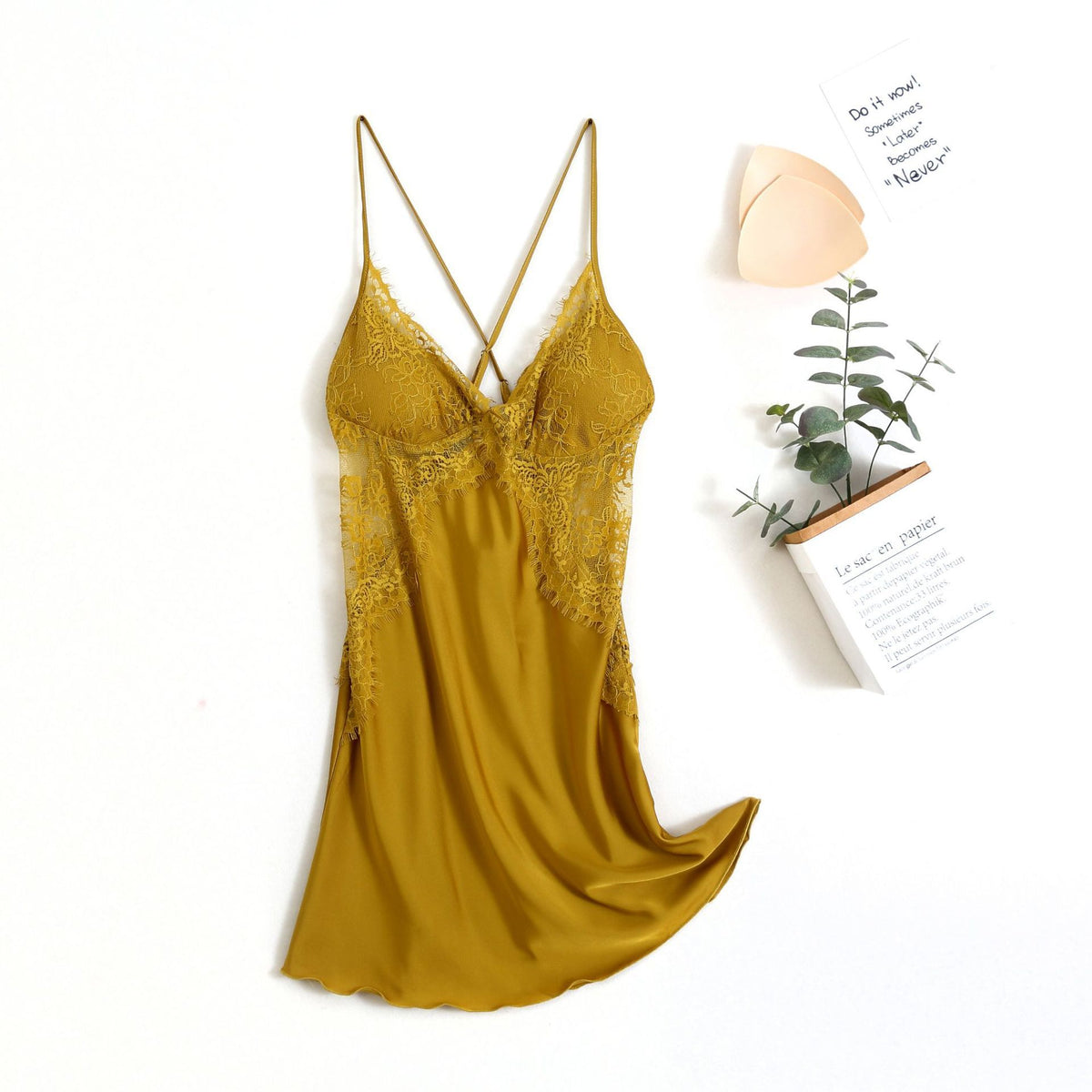 Fashion Side Waist Lace Silk Suspender Skirt Pajamas