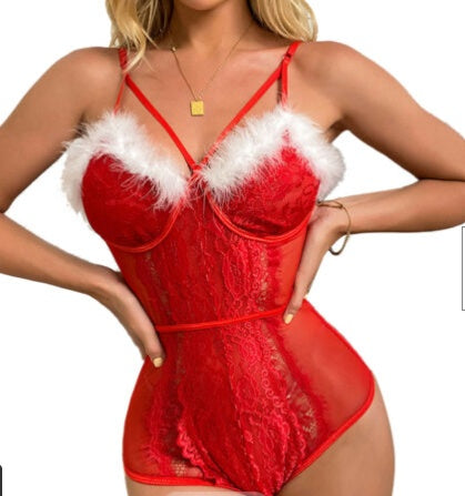 Fashion Transparent Net Yarn Suspenders Short Skirt Sexy Furry Pajamas