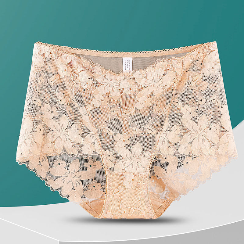 High Waist Hollow-out Lace Flower Underwear Belly Contracting Hip Lifting Cotton Bottom Fat