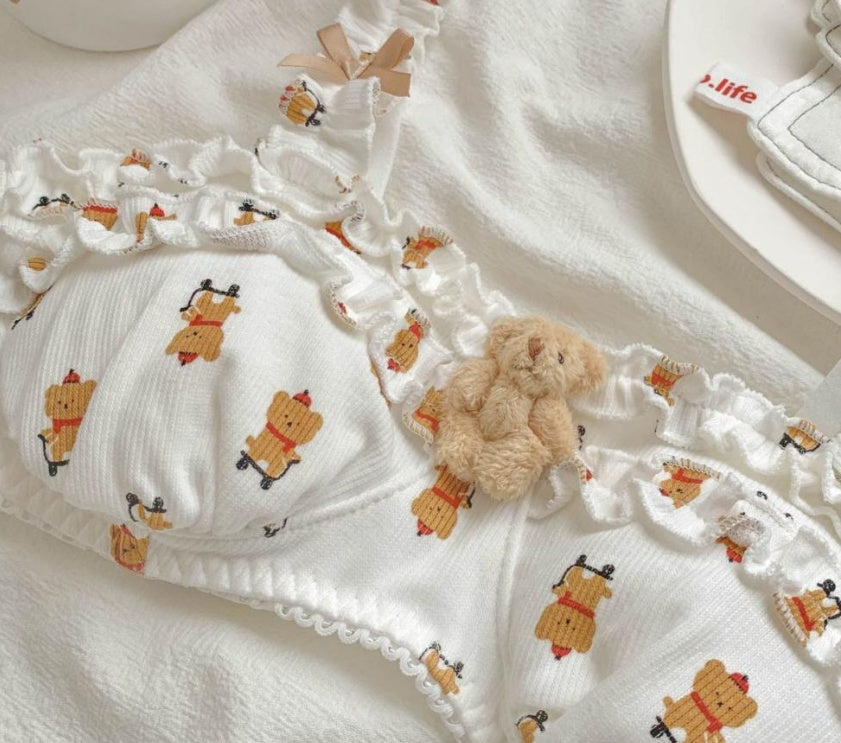 Cartoon Cute Underwear Panties Set Women's Chest-flattering Small Wireless Pure Desire Charming Bra