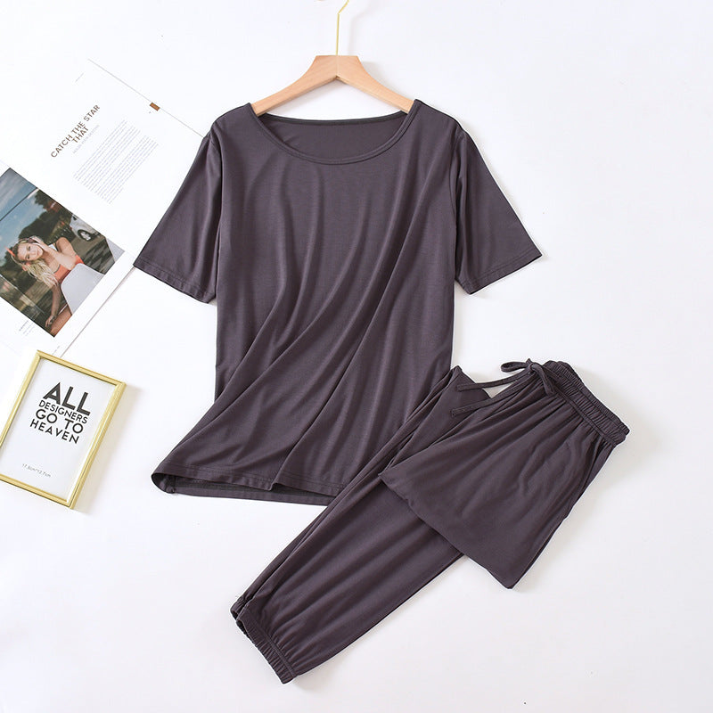 Solid Color Pajamas Women's Summer Short Sleeve Trousers Modal Thin Loose And Simple Homewear