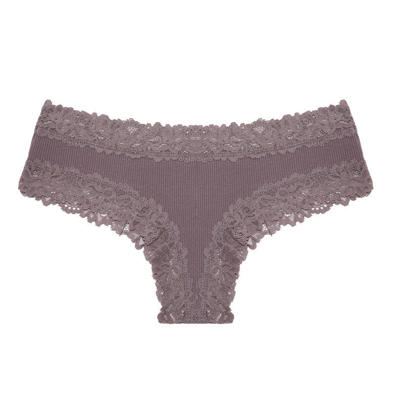 Rib Cotton Underwear Lace Sexy Pure Mid-waist French Style Women's Briefs