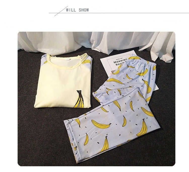 Girl Pajamas Long-sleeved Trousers Round Neck Printed Thin Suit