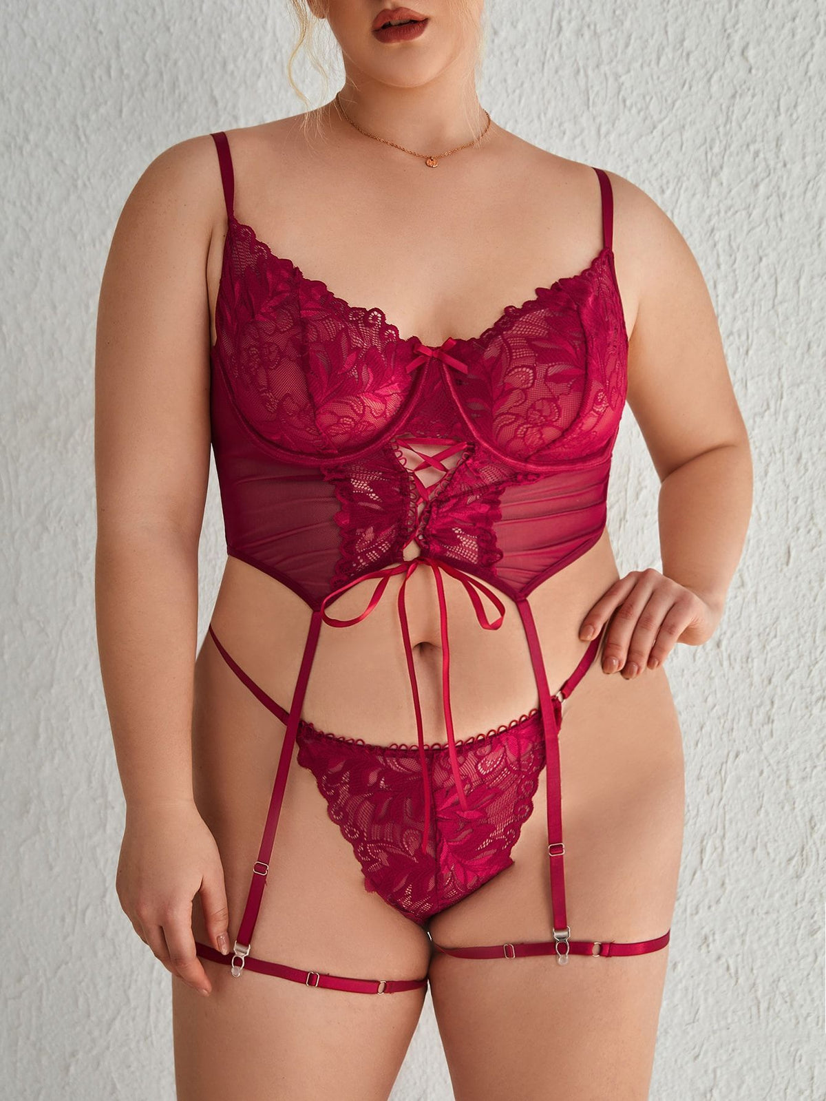 Plus Size Embroidery Steel Ring One-piece With Garter