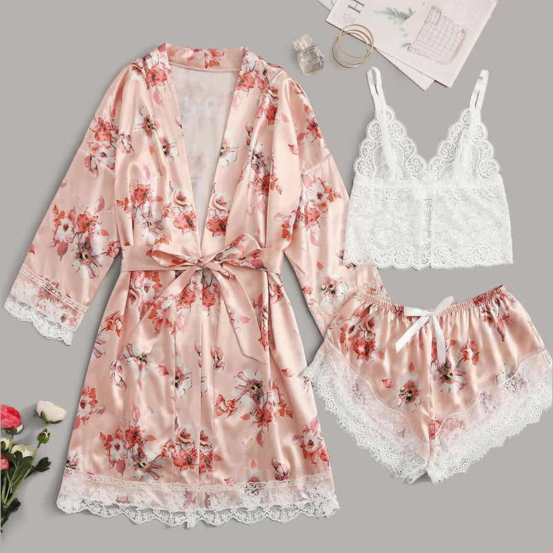 LaceFun Pajamas Printed Yukata Three Piece Set
