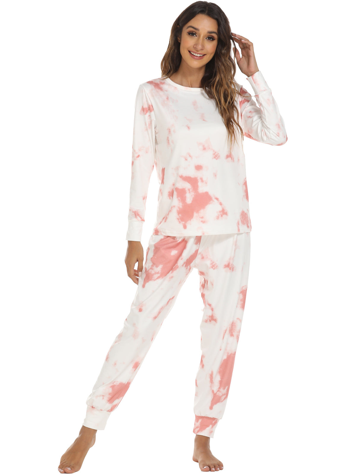 Home Clothes Set Pajamas Female Autumn And Winter Tie-dye Long-sleeved Trousers