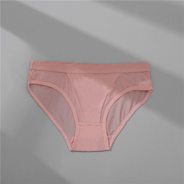 Low Waist Mesh Solid Color Briefs