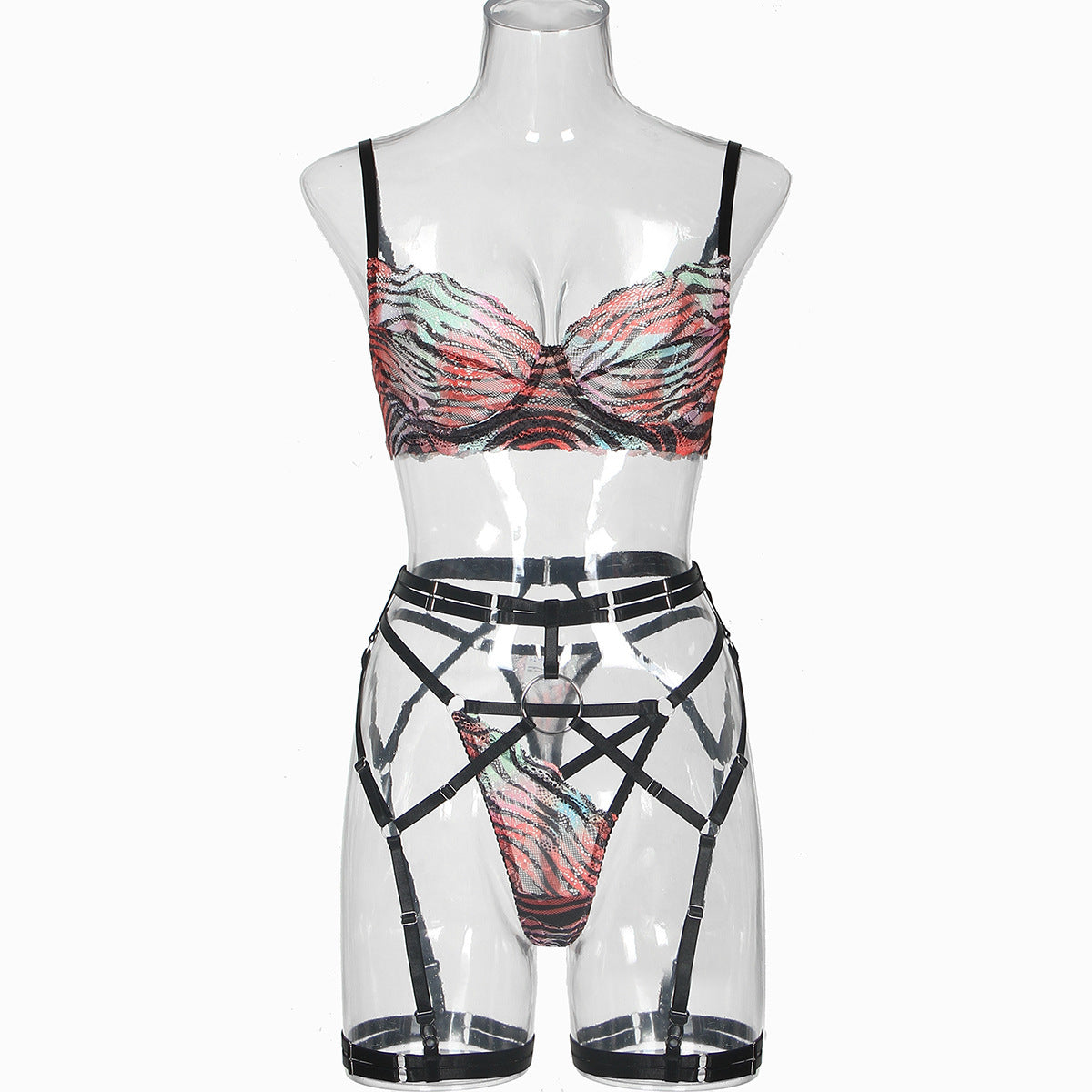 Color Pattern Tie-dye Printed Mesh Split Four-piece Set
