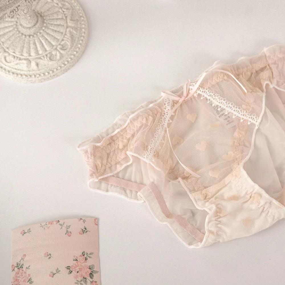 Sweet Mesh Summer Ultra-thin Underwear Pure Love Breathable Mid Waist Cotton Crotch Briefs